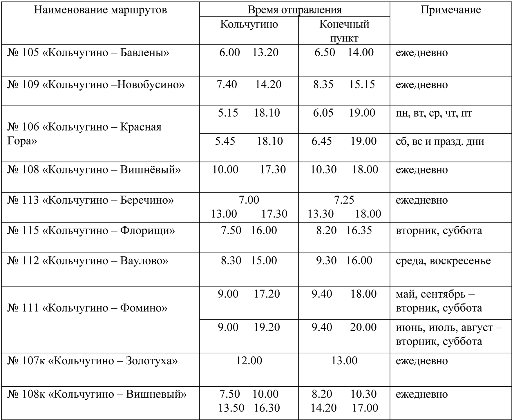 Расписание автобусов Кольчугино Александров.